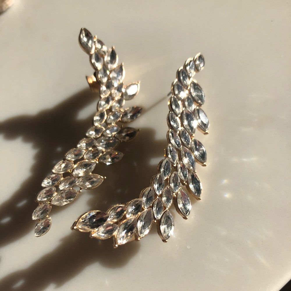 Gold rhinestone cuff earrings